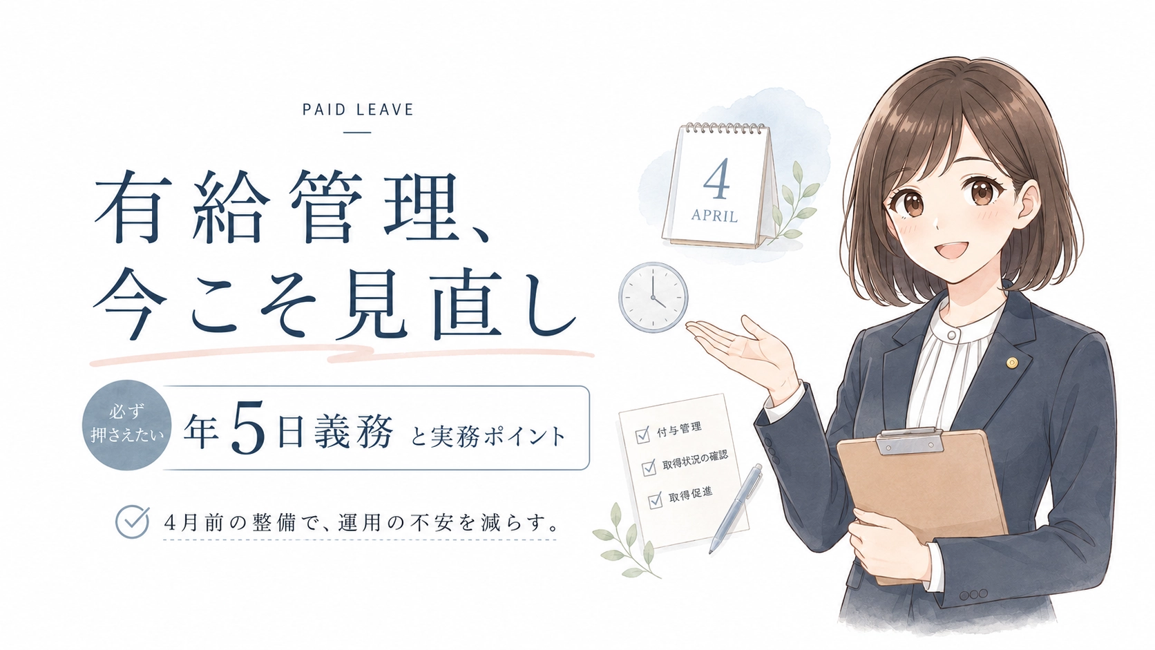 年次有給休暇の年5日取得義務と実務ポイントを解説する記事のアイキャッチ画像