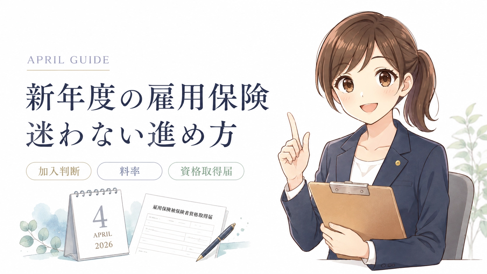 2026年4月の雇用保険手続きについて、加入判断、保険料率、資格取得届を社労士が解説するアイキャッチ画像