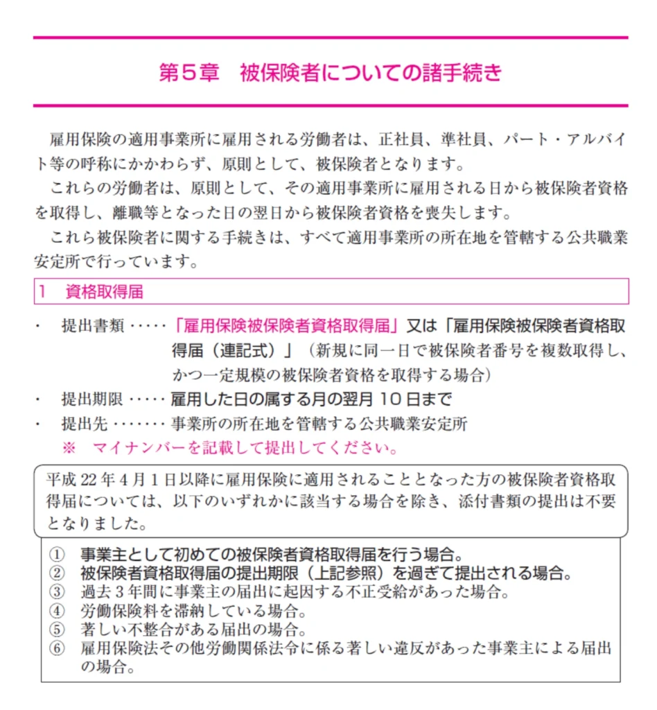 雇用保険被保険者資格取得届 提出期限 翌月10日 提出先 ハローワーク