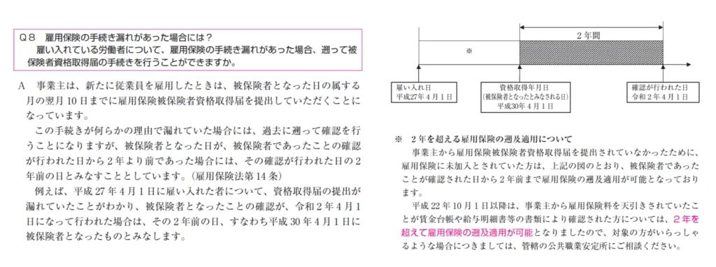 雇用保険 遡及適用 加入漏れ 2年前まで遡及可能