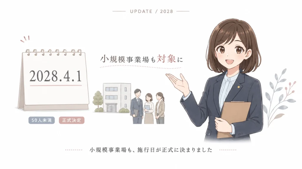 2028年4月1日からストレスチェックが50人未満の小規模事業場にも義務化されることを示したアイキャッチ画像